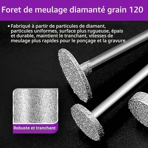 Forets de meulage diamant compatible Dremel avec accessoires de sculpture sur pierre et polissage