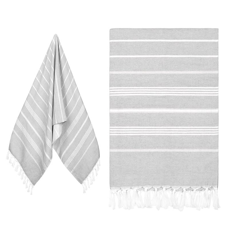 Eucomir Toalla Playa Grande Algodon 80 x 190CM Originales - Fouta Beach Towel con Flecos,Toalla Seca Rápida, Sin Arena, para Playa, Natación,Viaje,Gris Claro