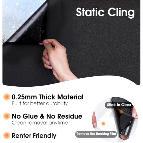 Image of Coavas Blackout Window Privacy Film Total 100% Light Blocking Room Darkening Window Tint for Home Frosted Static Cling Black Out Cover (11.8 x 78.7 Inch, Blackout)