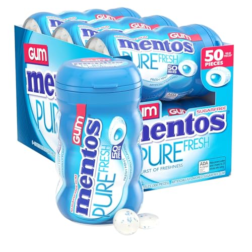 Mentos Pure Fresh Sugar-Free Chewing Gum with Xylitol, Fresh Mint, 50 Count (Pack of 6)