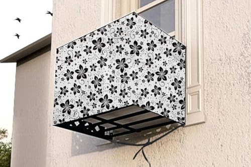 Image of The Furnishing Tree Window AC Cover for 1.5 Ton capacity PVC Waterproof and Dustproof Floral pattern grey