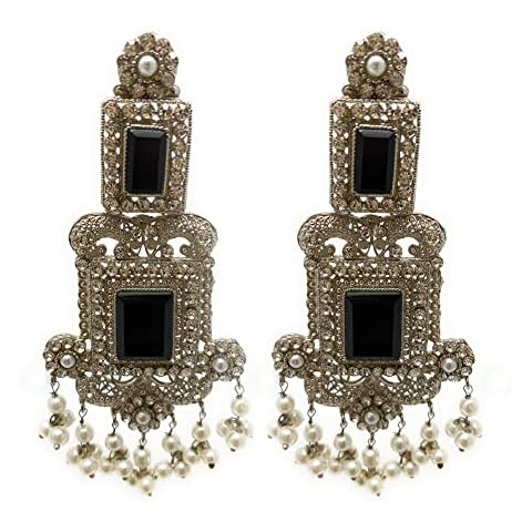Fashion Bollywood Indian Gold Plated Festival Party Dangle Earring with Zircon Pearl Enamel and Glass Stones Gift For Her, Glass, cubic-zircon Cover