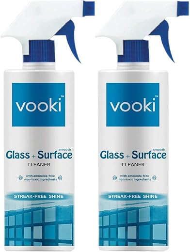 Vooki Ecofriendly Smooth Glass Surface Cleaner, Non-Toxic, for All Types of Glass Surfaces, 500ml – (Pack of 2)