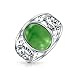 Imagen de anillo de declaración con cabujón ovalado de jade verde teñido estilo Boho Bali con filigrana de cuerda para mujer en plata de ley