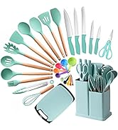 EYSOO Non-Stick Cooking Utensils Set 29 Pcs Kitchen Spatula & Knives Set Kitchen Utensils Set Sil...