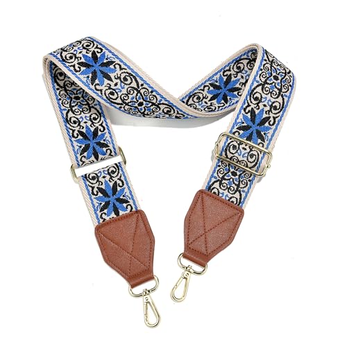 Image of LEMEDE Purse Strap,2 inch Leather End Shoulder Strap Adjustable Replacement,Retro Jacquard Multi-pattern Crossbody Bag Straps