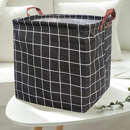 Boohit Square Storage Box Basket,Canvas Fabric Toy Collapsible Storage Organizer Bin,Pe Waterproof Storage Box,Laundry Basket For Kid Rooms,Playroom,Shelves,Toy Basket,Gift Basket (Black Plaid) #TOP5