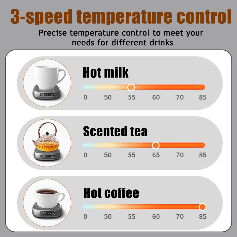 Calentador de Tazas de café, Calentador de Tazas Inteligente, 3 configuraciones de Temperatura, Posavasos calentado con Pantalla Inteligente para café, té, Bebidas, Leche