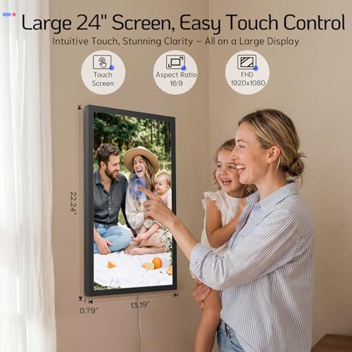 Image of NexFoto 24 Inch Touchscreen Digital Picture Frame Large, WiFi Electronic Photo Frame 64GB, Add Pics from Google Photos, Upload Photos /Videos via App /USB, for Mom /Grandparents, Black
