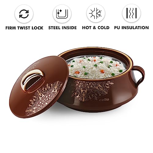 Image of CELLO Midas Casserole Hot Pot Box for Daily Use & Kitchen 1500 ml, Brown | BPA Free Serving Inner Steel Insulated Food Grade Airtight Sturdy Handle Casseroles Case Set for Roti Chapati Rice Biryani