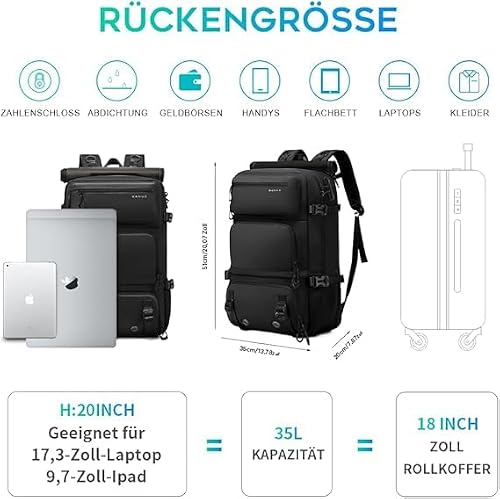 Alogy BANGE Sac à dos de voyage, antivol, sac à main, sac à dos, convertible, résistant, convient pour ordinateur portable de 17" 30 l, sac à bandoulière, 2 en 1, pour valise, voyage, noir – vue 4