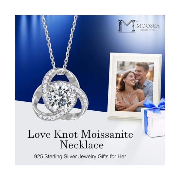 MOOSEA Love Knot Moissanite Necklace for Women, 1-3 ct D Color VVS1 Clarity 925 Sterling Silver Moissanite Pendant Necklace, Anniversary Birthday Gifts for Women Wife Mom Girlfriend Jewelry Gifts - Image 7