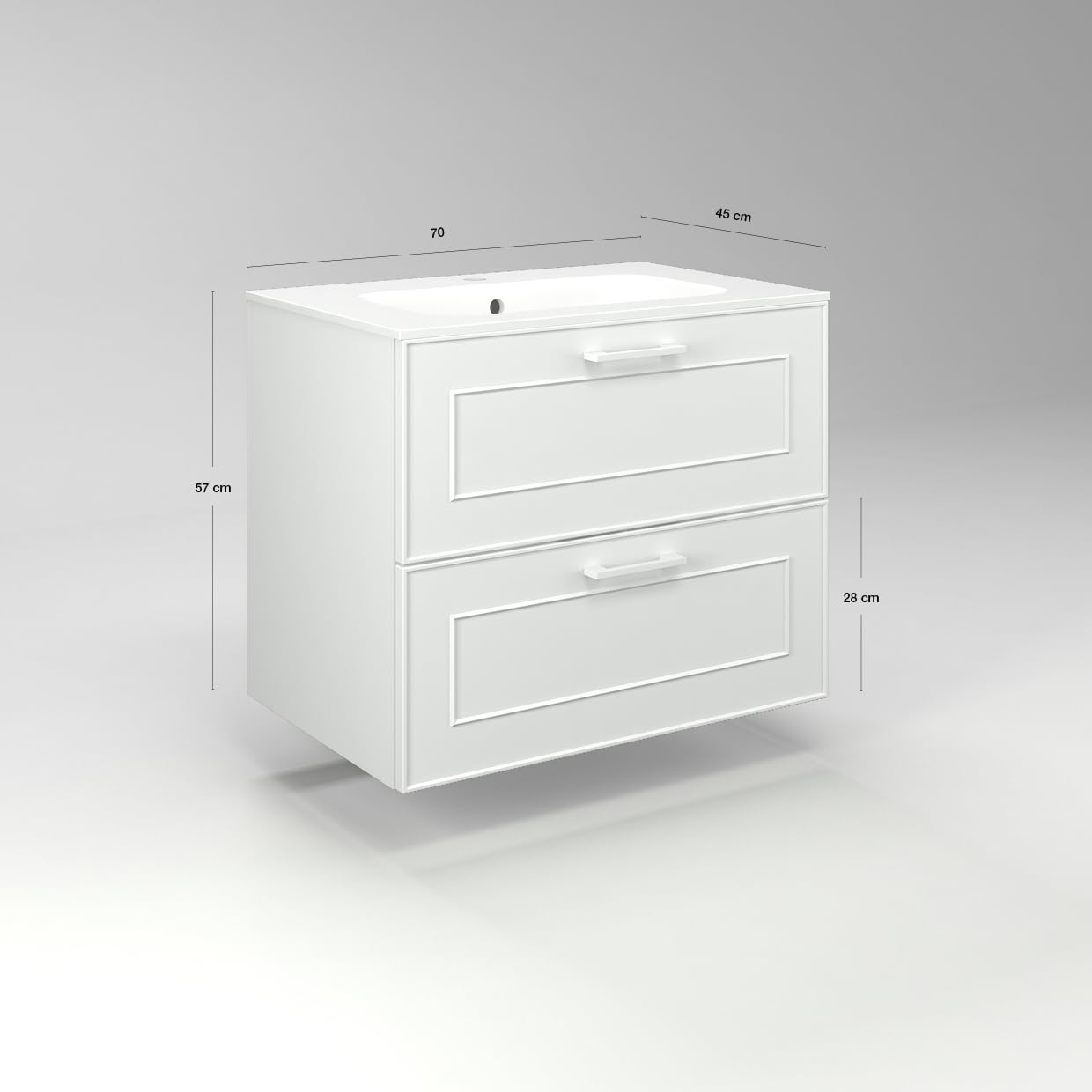 Diventa Modello Diva Frame, Mobile Bagno sospeso 70cm con 2 cassetti spaziosi e lavabo dal design moderno, colore bianco e grigio