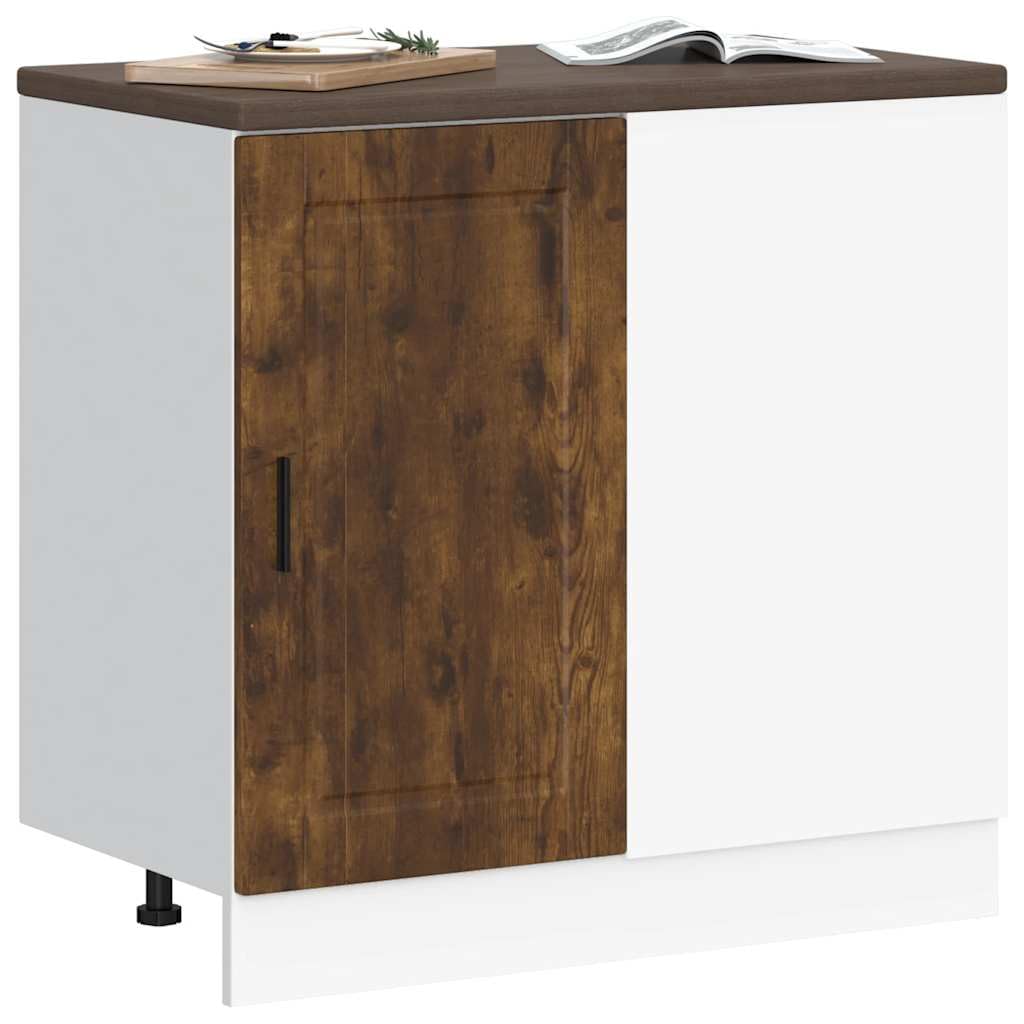 Porto - Mobiletto da cucina in legno di rovere affumicato, con piedini regolabili, spazio e ante, 86 x 46 x 81,5 cm, autoportante, multiuso per sala da pranzo, cucina, dispensa, organizer