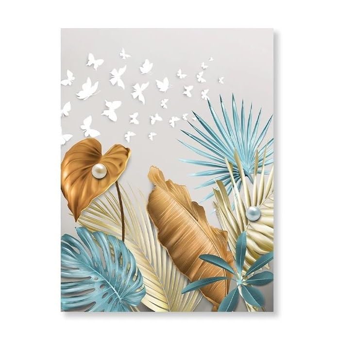 Peinture toile abstraite Monstera bleu or XENITE C 50x70cm