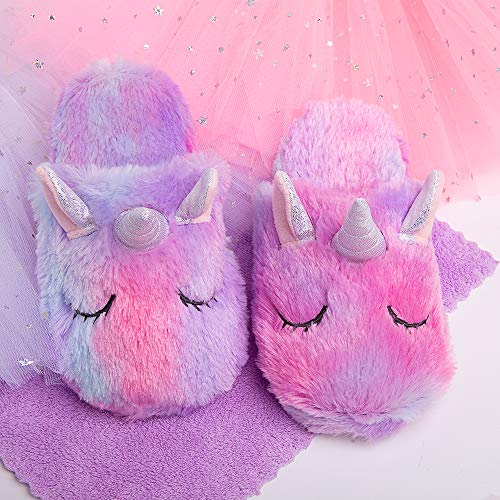 Girls Family Unicorn Slippers Cute Fluffy Anti-Slip Indoor Home Slippers Household Winter Warm Slippers3