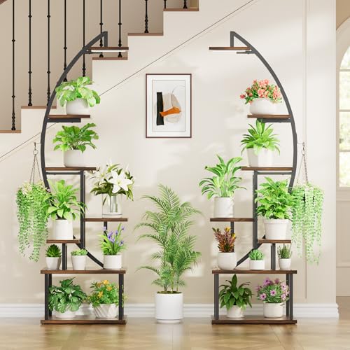 Plant Stand Indoor with Grow Lights: Large Plant Shelf for Multiple Plants, 2 Pack Plant Shelves 7 Tiered, Lighted Corner Flower Stands Half Moon, Black Plant Holders Indoor Tall for Living Room Patio