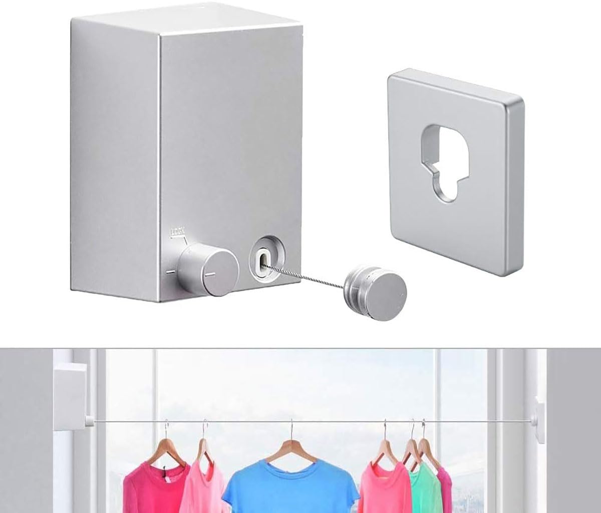 APAP Retractable Clothesline,4.2m Wall Mounted Clothes Drying Line, 304 Stainless Steel Clothes Line,Heavy Duty Stainless Steel Extendable Laundry Line for Indoor Outdoor Bathroom Balcony (Silver)