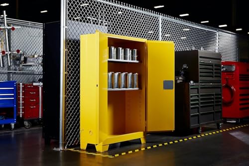Image of Jamco 45 Gallon Flammable Safety Cabinet, Steel Flammable Storage Cabinet with Lockable Manual Closing Doors, Forkliftable, 43 inch x 18 inch x 70 inch, Yellow