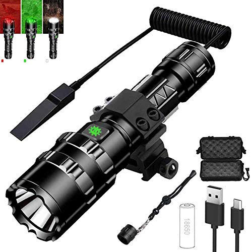 EDOSSA Lampe torche tactique LED rechargeable 1600 lumens super lumineuse,5 modes avec support sur rail Picatinny, interrupteur à pression(lumière blanche)