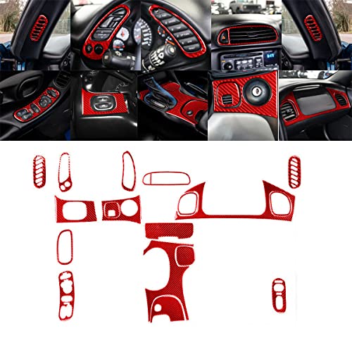 Car Interior Accessories 18 Pieces red Carbon Fiber Full Interior Sticker Decoration Set for Chevrolet Corvette C5 1998-2004