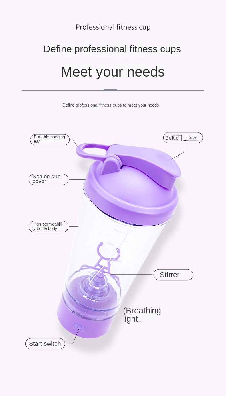 Shaker électrique portable rechargeable par USB, sans BPA, mélangeur protéiné, shaker pour boissons protéinées et substituts de repas (rose)