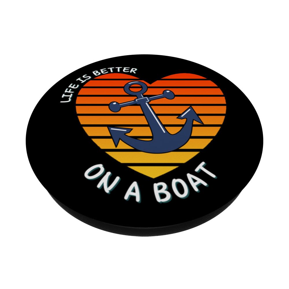 Life Is Better On A Boat Shirt, Life Is Better On A Boat PopSockets Adhesive PopGrip, Black - Image 2