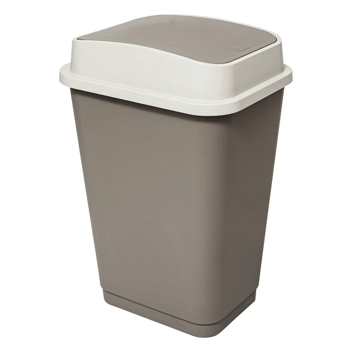 5five - Poubelle Plastique 50L Taupe Couvercle Double Système d'Ouverture Manuelle Pratique Système de Fixation du Sac Léger Nettoyage Facile