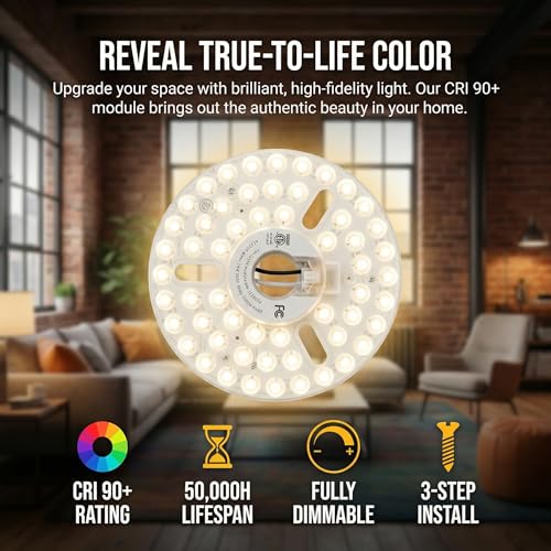 Image of 6.3-Inch 24W LED Ceiling Fan Light Kit Replacement, LED Light Engine Retrofit Panel, 3000K /4000K /6000K Daylight, Dimmable Circular LED Module for Flush Mount Ceiling Light, Magnetic Fast Installation