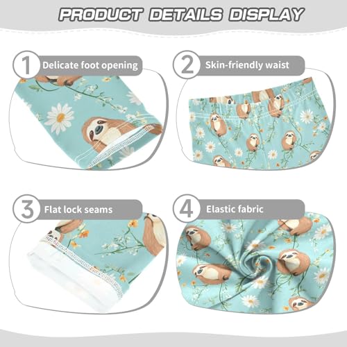 Vdsrup Girls Leggings Sloth Flowers Cyan Kids Length Leggings Pants Athletic Yoga Pants Toddler Tights Trousers 4T3