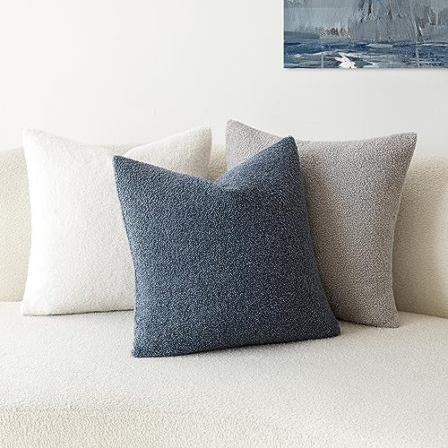 Image of Foindtower Pack of 2, Curly Faux Fur Decorative Throw Pillow Covers Soft Fuzzy Plush Cushion Case with Zipper Cozy Pillowcase for Home Living Room Couch Bed Sofa 24 x 24 Inch, Blue