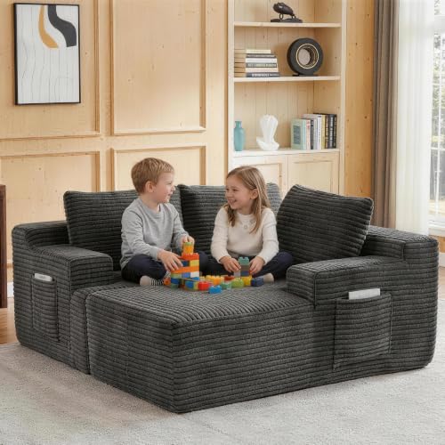 Image of Boneless Couch, Modular Sectional Couches for Living Room, U-Shaped Cloud Couch Sofa with Deep Seat, Fluffy Corduroy Upholstered Corner Sofa