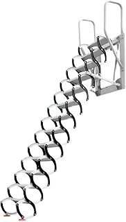 12 Steps Attic Stairs Wall Mounted Folding Ladder, Retractable Al-Mg Alloy Loft Attic Access Steps for Loft Home with Armrests 9.8 Feet Height (Black)