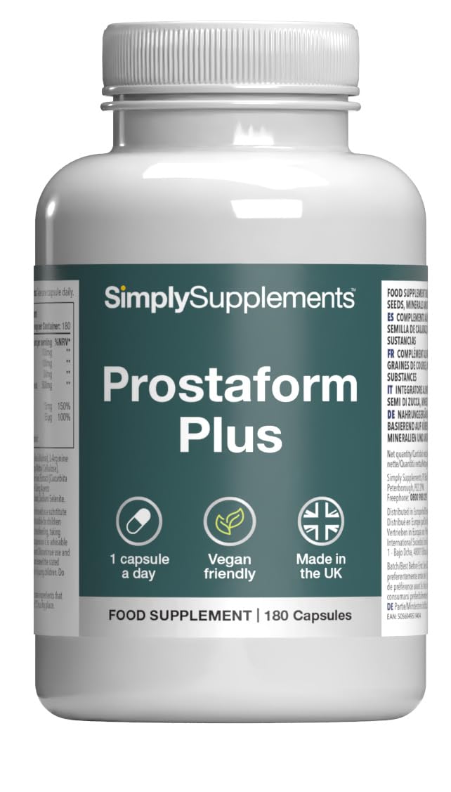 Prostaform Capsules with Pumpkin Seed, Zinc, L-Glutamine & L-Arginine HCL | Male Health, Prostate Function & Reproductive Health | 180 Capsules | Vegan Friendly | Made in The UK & GMP Certified