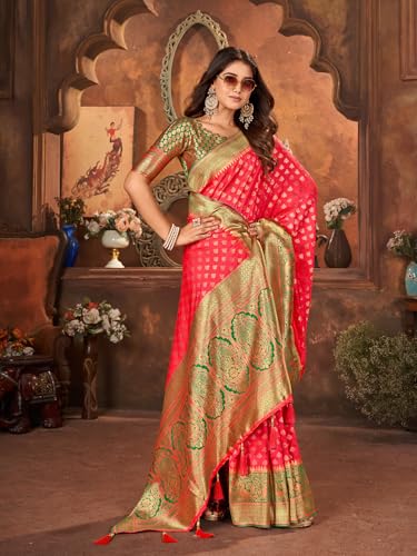 Image of Mehrang Women's Pure Kanjivaram Silk Saree Banarasi Silk Wedding Sarees for Women with Blouse Piece