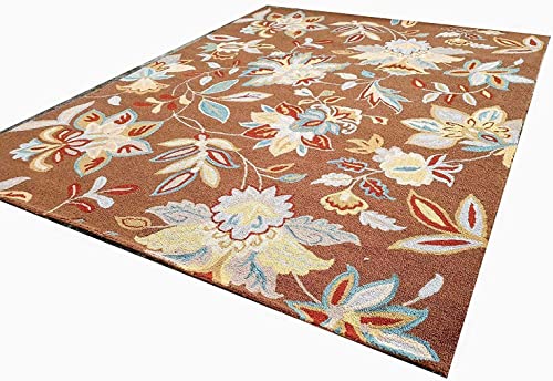 Image of Export Quality Handtufted Woolen Carpet for Living Room Bedroom & Hall - Color - Choco /Multi - Size - 8 x 11 Feet