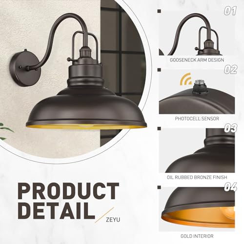 Image of zeyu 18 Inch Vintage Wall Light Fixture, Outdoor Dusk to Dawn Barn Light, Farmhouse Wall Sconce Light for Garden Garage, Oil Rubbed Bronze Finish, 016-1BL-PC ORB