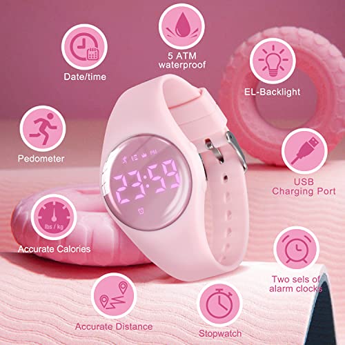 Image of Kids Watches for Girls Boys Digital Sport Watch with Step Counter Pedometer Vibration Alarm Clock, No App Waterproof Fitness Tracker Kids Watch Boys Girls Teens Students Ages 5-16