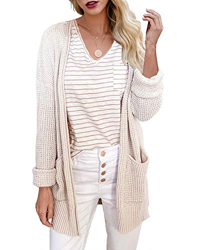 Ybenlow Womens Kimono Waffle Knit Cardigan Sweaters Long Sleeve Lightweight Loose Open Front Sweater Cloak Tops Beige
