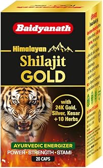 Baidyanath Himalayan Shilajit Gold | Ayurvedic Blend with Pure Shilajit, Gold, Silver & Herbal Extracts | Supports General Wellness & Daily Vitality | 20 Capsules