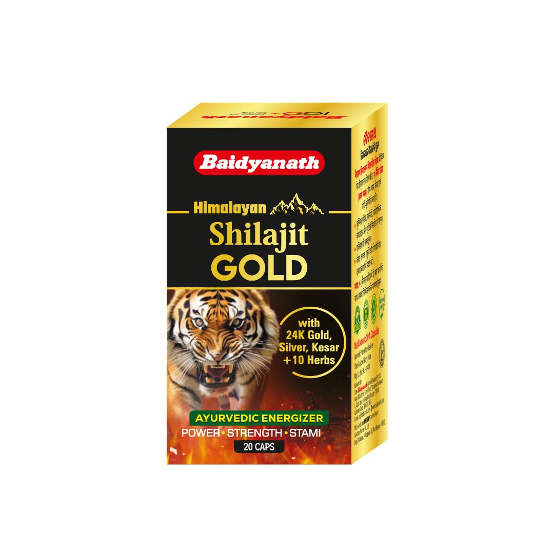 Baidyanath Himalayan Shilajit Gold | Ayurvedic Blend with Pure Shilajit, Gold, Silver & Herbal Extracts | Supports General Wellness & Daily Vitality | 20 Capsules