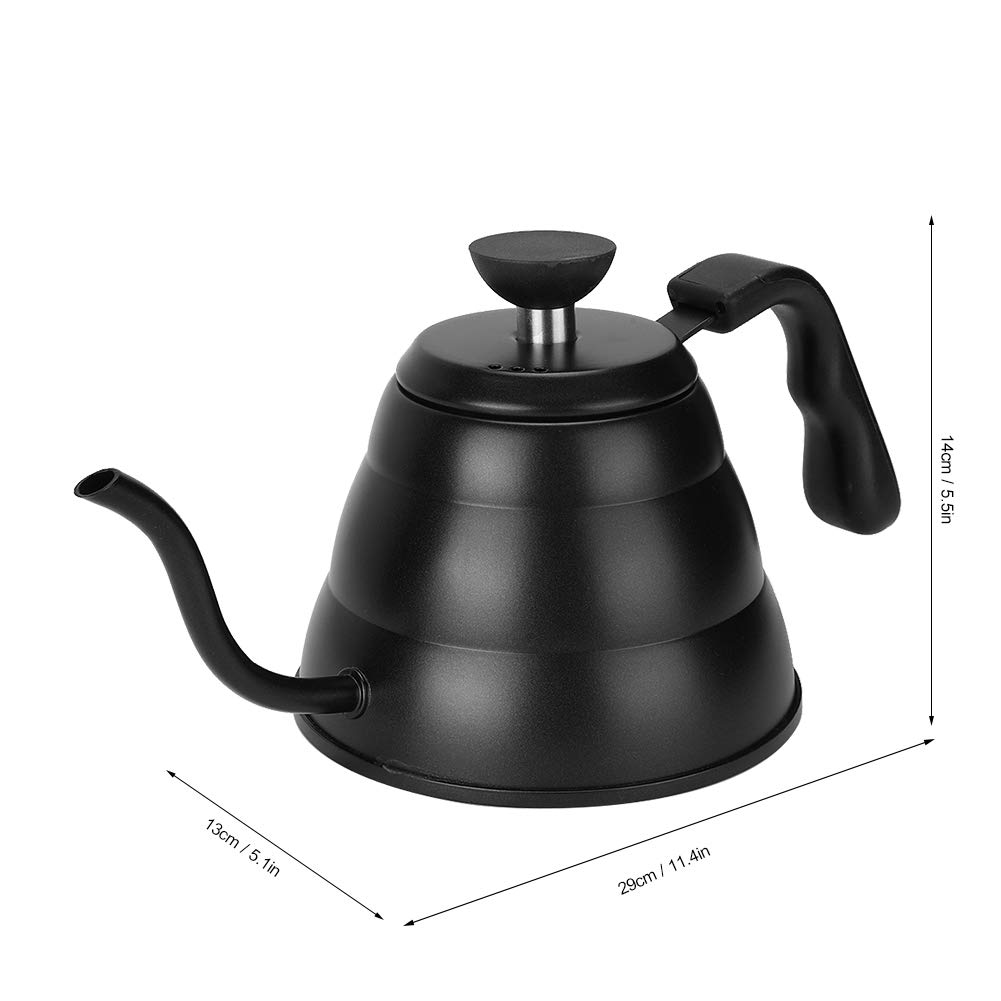 Hervidor de café para Verter, Hervidor de Cuello de Cisne de Acero Inoxidable 304 de 1 Litro con de Goma Ergonómico, Salida de Boquilla Pequeña para Cocinas de Cerámica de Inducción (BLACK)