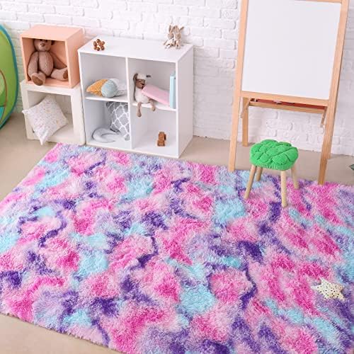 AROGAN Soft Rainbow Area Rugs for Girls Room 3x5 Feet, Fluffy Girls Bedroom Rugs, Princess Rug, Cute Colorful Carpet for Kids Teens Nursery Toddler (Hot Pink) 5 51f mCZtS4L. AC