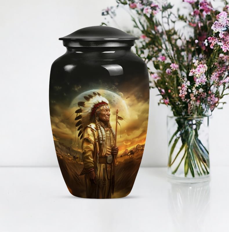 Native American Urn for Human Ashes Adult Male/Female - Cremation Urns Human Remains - Decorative Memorial Urns - 1pcs 10" Large Urn with Velvet Bag & 2 Small Keepsake for Father & Mother Burial Ash