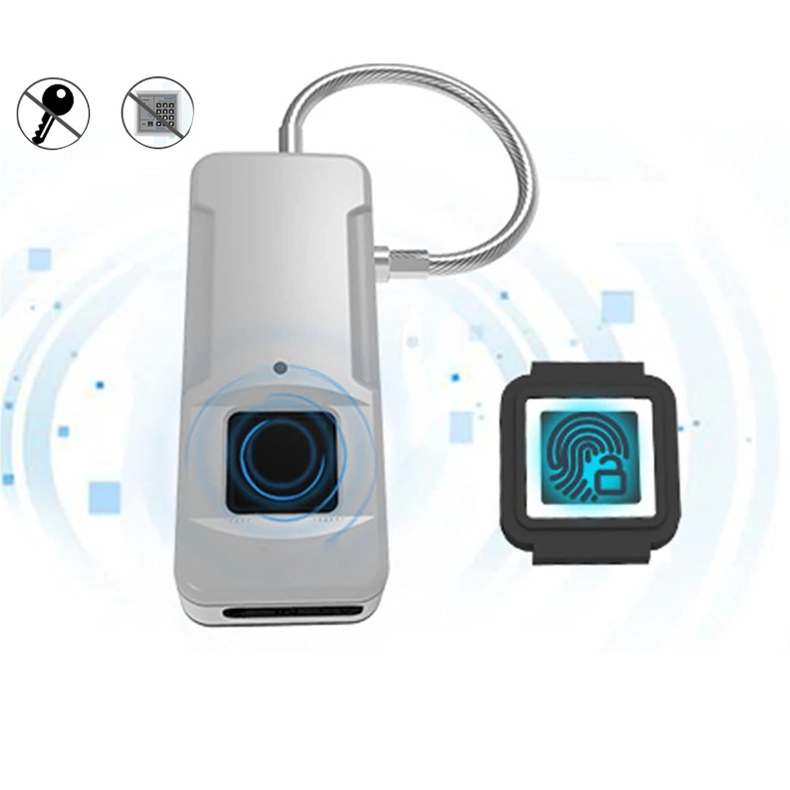 Candado Inteligente con Huella Dactilar Puerta portátil Gabinete sin llave for huellas digitales al aire libre para Seguridad(Silver)