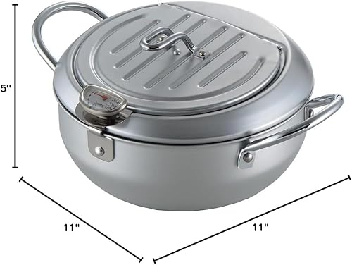 Miniatura 7 de Olla japonesa Tempura con tapa y termómetro, compatible con calor por inducción, fabricada en Japón, 7.9 in, paquete de 10