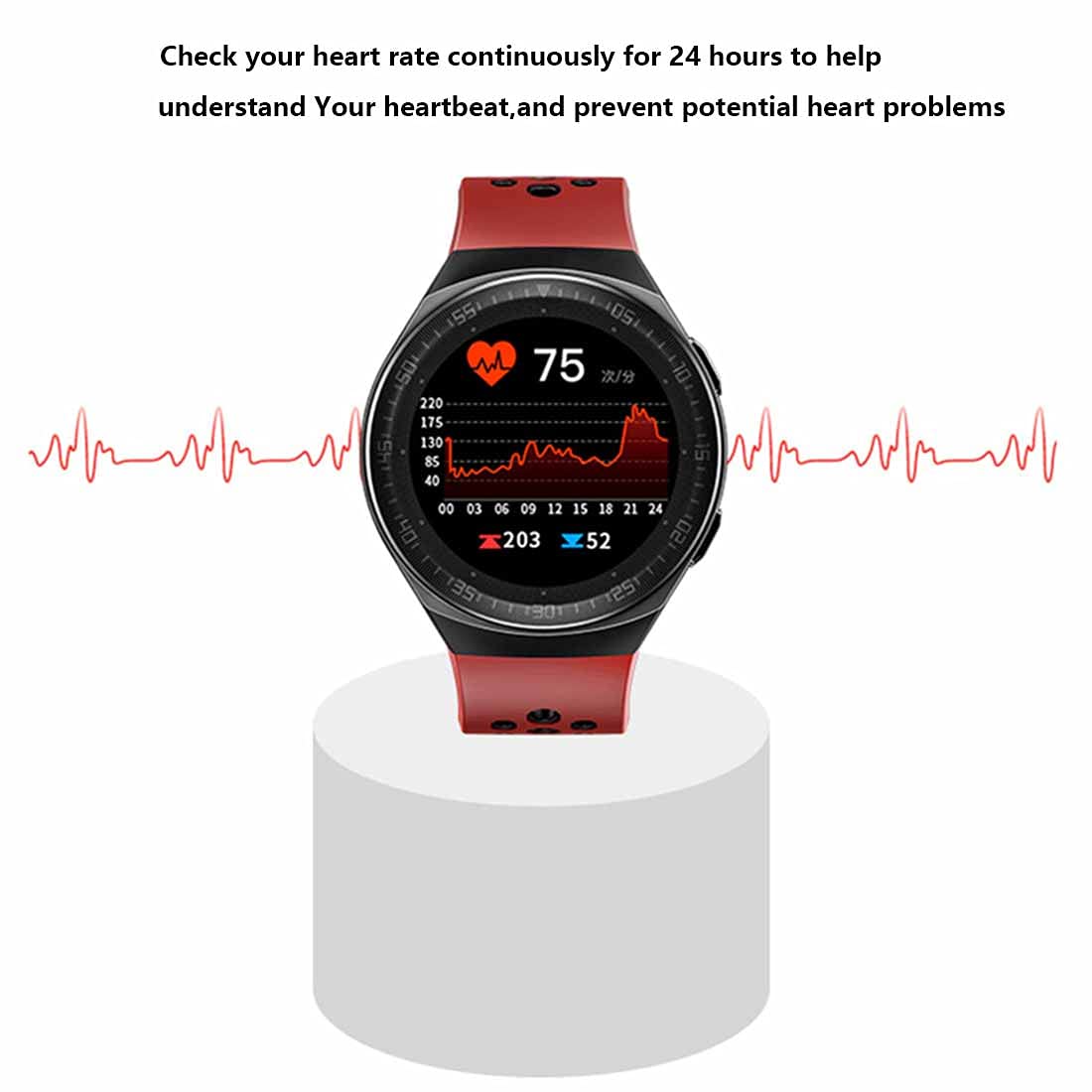 Inteligentny zegarek, monitor aktywności serca, krokomierz, stoper, ekran dotykowy 3,5 cm, wodoszczelność IP67, licznik kroków, do systemu Android iOS, unisex czerwony
