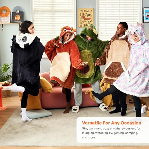 Image of Giggling Getup Wearable Blanket Hoodie for Women Men Sherpa Fleece Hooded Blanket Sweatshirt Warm Cozy Sherpa Wearable Throw Oversized Hoodie with Giant Pocket & Sleeves for Adult Christmas Reindeer