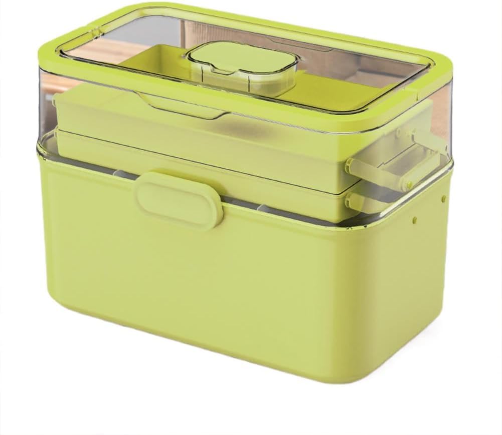 Bigingjia Geneeskunde Opbergdoos, Organizer Met Handvat, Draagbare 3 Layer Medicine Box EHBO-doos Met Deksel, Multi-Grid Medicatie Opbergdoos En Medicijnkast Voor Thuis, School
