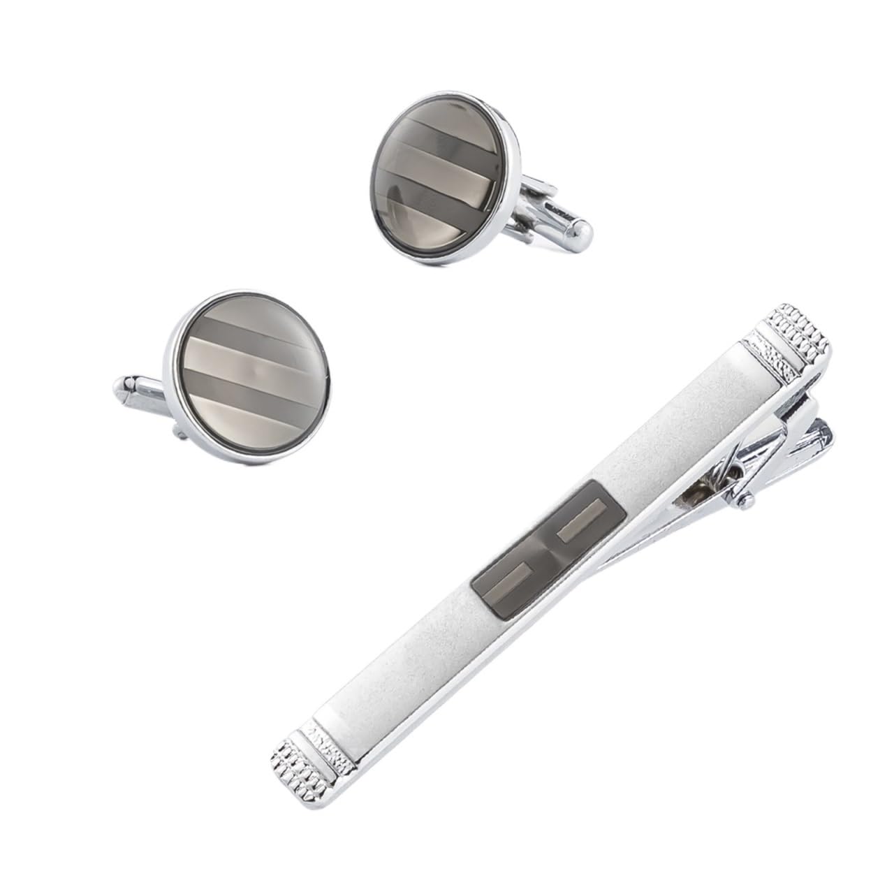 Ensemble de Boutons de Manchette et Pinces à Cravate Ronds en métal pour Hommes